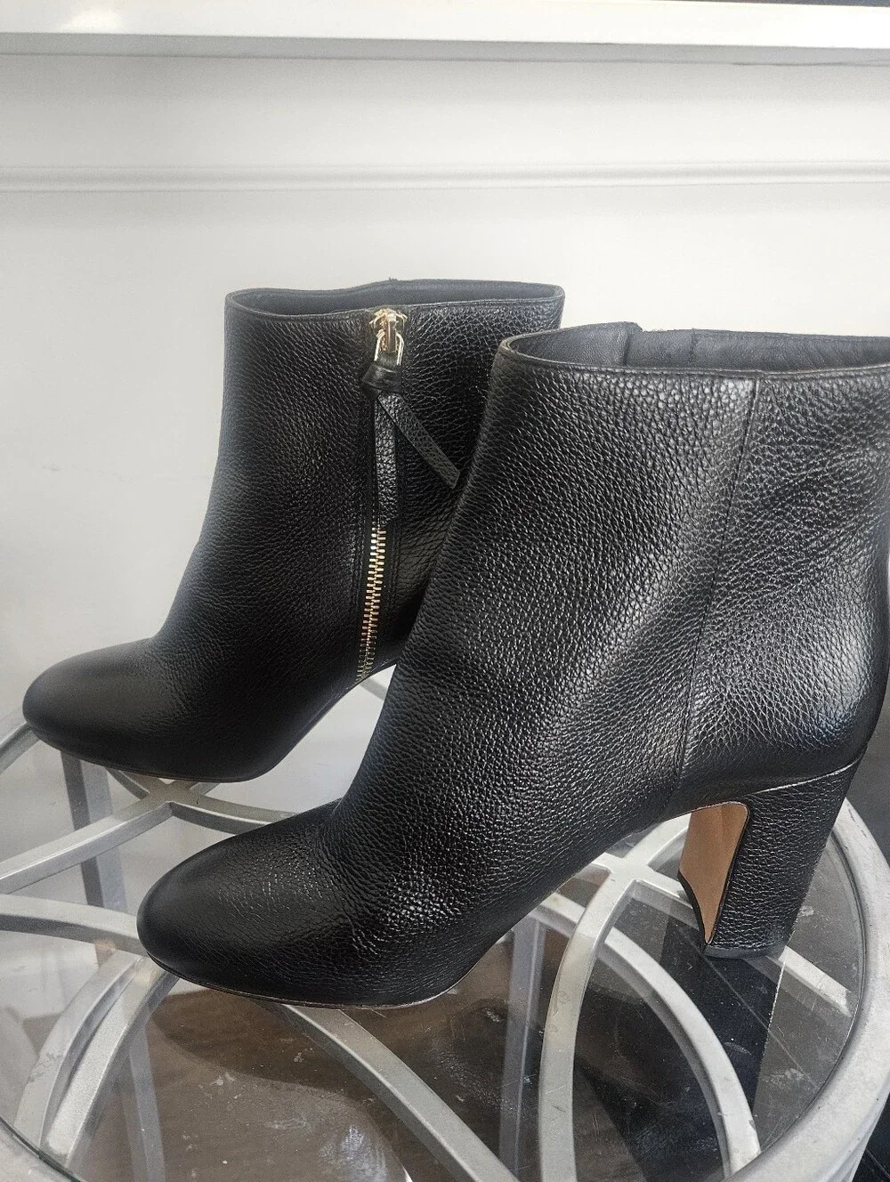 Kate Spade New York Knott Zip Black Leather Block Heel Ankle Booties Size 8.5